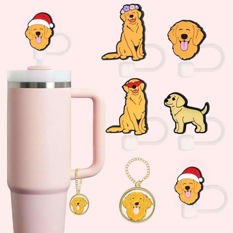 TSIMPLE Golden Retriever Straw Topper, 10mm (0.4in) Cute Dog Straw Covers for Stanley Cup - Golden Retriever Accessories, Stuff, Things, Gifts for Women, Kids, Girls - Image 1
